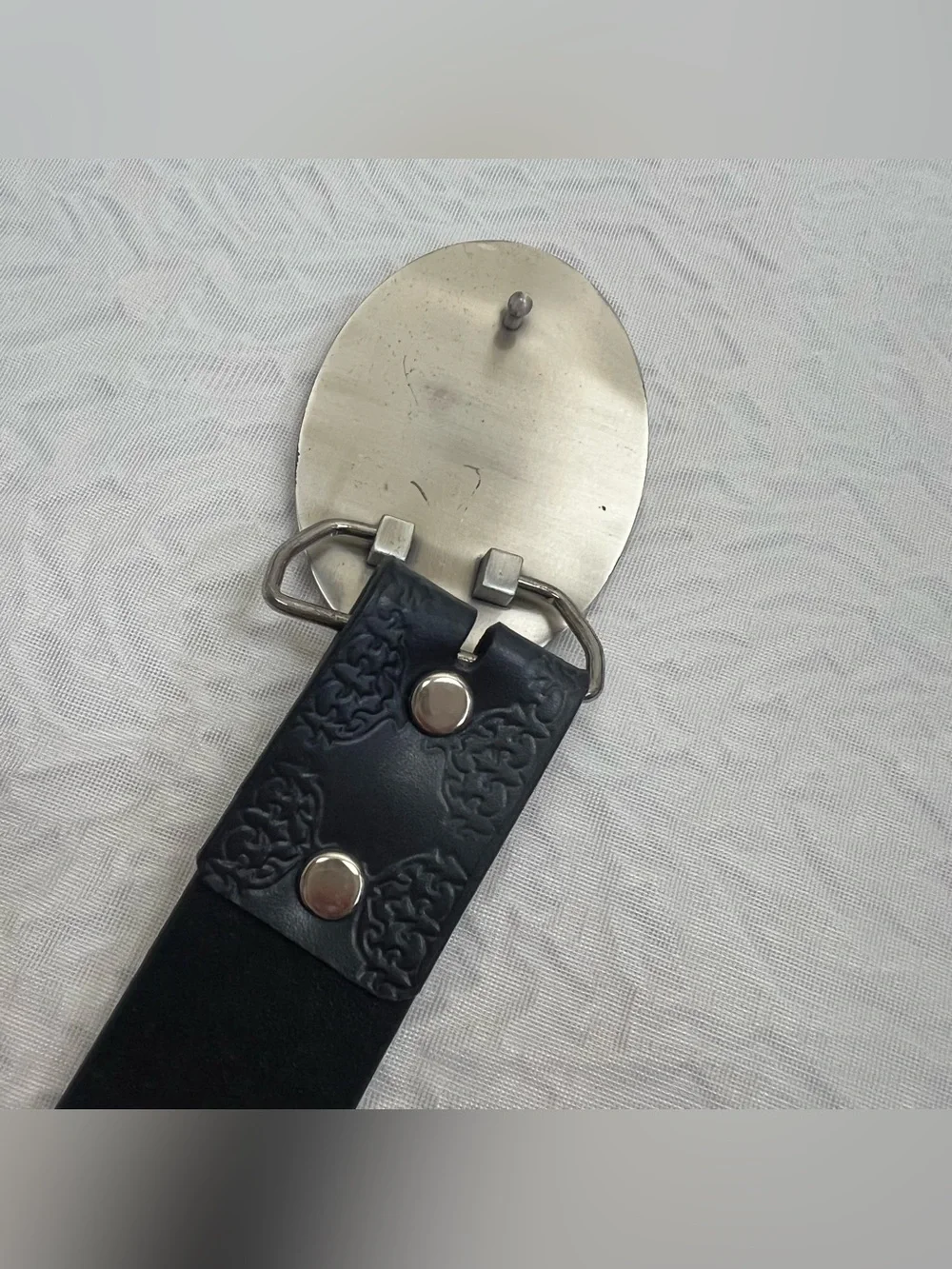 Boone’s Farm Winery Black Leather Belt with Decorative Silver Buckle